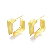Rack Plating Brass Square Stud Earrings, Half Hoop Earrings for Women, Nickel Free, Matte Gold Color, 18x18x7mm, Pin: 0.8mm(EJEW-G322-06MG)