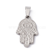 304 Stainless Steel Pendants, Hamsa Hand/Hand of Miriam, Stainless Steel Color, 25x16x2mm, Hole: 6.5x3mm(STAS-A062-18P)