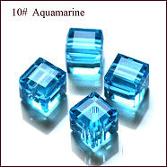 Imitation Austrian Crystal Beads, Grade AAA, Faceted, Cube, Deep Sky Blue, 5~5.5x5~5.5x5~5.5mm(size within the error range of 0.5~1mm), Hole: 0.7~0.9mm(SWAR-F074-6x6mm-10)