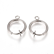 304 Stainless Steel Clip-on Earring Findings, For Non-pierced Ears, with Loop & Spring Findings, Stainless Steel Color, 17x13x4.5mm, Hole: 1.8mm(STAS-L238-025P)