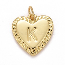 Rack Plating Real 18K Gold Plated Brass Pendants, with Jump Rings, Long-Lasting Plated, Lead Free & Cadmium Free & Nickel Free, Heart with Letter A~Z, Letter.K, 16x15x2.5mm, Jump Ring: 5x0.5mm, 3mm Inner Diameter(KK-E260-01G-K)