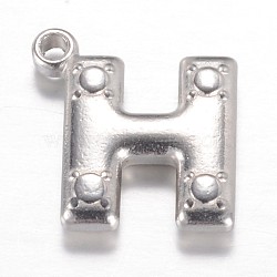 201 Stainless Steel Charms, Letter H, Stainless Steel Color, 15x14x3.2mm, Hole: 1.2mm(STAS-G081-30P)