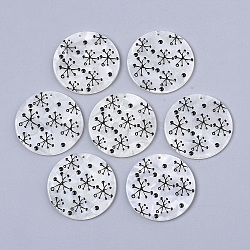 Cellulose Acetate(Resin) Pendants, 3D Printed, Flat Round, Snowflake Pattern, Black, 39x2.5mm, Hole: 1.6mm(X-KY-S163-019C)