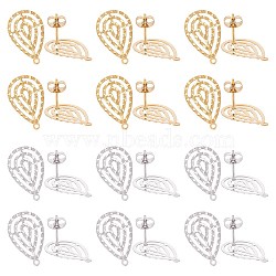 24Pcs 2 Colors 304 Stainless Steel Stud Earring Findings, with Loop, Teardrop, Golden & Stainless Steel Color, 22.5x14mm, Hole: 1mm, pin: 0.7mm, 12pcs/color(STAS-UN0037-29)