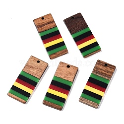 Jamaican Colour Epoxy Resin & Walnut Wood Pendants, Geometric Charms, Rectangle, 38x16x3.5mm, Hole: 2mm(RESI-N039-122K)