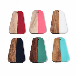 Resin & Wood Pendants, Trapezoid, Mixed Color, 35.5x23x3mm, Hole: 1.8mm(RESI-N025-021)