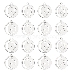 201 Stainless Steel Laser Cut Pendants, Star with Moon, Stainless Steel Color, 20.5x18x1mm, Hole: 1.4mm, 20pcs/box(STAS-UN0034-60)