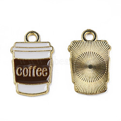 Alloy Enamel Pendants, Cadmium Free & Lead Free, Light Gold, Coffee Cup with Word, Coconut Brown, 18x11x1mm, Hole: 1.8mm(X-ENAM-N059-15)