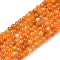 Natural Trochid Shell/Trochus Shell Beads Strands, Dyed, Round, Dark Orange, 2~2.5mm, Hole: 0.7mm, about 184~189pcs/strand, 12.09 inch~15.98 inch(30.7~40.6cm)(SSHEL-N034-132)