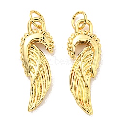 Rack Plating Brass Pendants, with Jump Ring, Lead Free & Cadmium Free, Long-Lasting Plated, Wings Charm, Real 18K Gold Plated, 25x9x3.5mm, Hole: 2.6mm(KK-D026-12G)