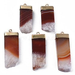 Natural Agate Pendants, Dyed, with Golden Brass Findings, Rack Plating, Nuggets, Sienna, 40~50x14.5~17x7.5~8.5mm, Hole: 1.8mm(G-Q998-039D)