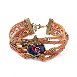 Rainbow Pride Bracelet, Female Symbol Pattern Flat Round & Butterfly Links Multi-strand Bracelet for Men Women, Chocolate, Female Gender Symbol, 7-1/4 inch(18.5cm)(BJEW-F426-01L)