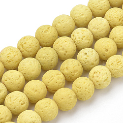 Synthetic Lava Rock Beads Strands, Dyed, Round, Champagne Yellow, 10mm, Hole: 1mm, about 39pcs/strand, 14.96 inch(38cm)(G-S277-10mm-18)