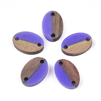 Resin & Walnut Wood Links connectors, Oval, Mauve, 15.5x10.5x3~3.5mm, Hole: 1.8mm