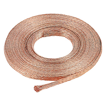 Braided Bare Copper Wire, Braid Cable Wire, Flat, Rose Gold, 1/4 inch(6mm), about 8.75 Yards(8m)/pc