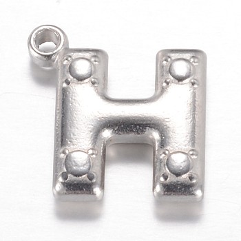 201 Stainless Steel Charms, Letter H, Stainless Steel Color, 15x14x3.2mm, Hole: 1.2mm