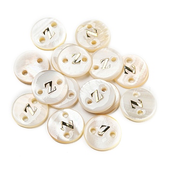 Freshwater Shell Buttons, Flat Round , Letter Z, 12x2mm, Hole: 1.6mm