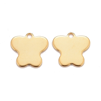 201 Stainless Steel Charms, Butterfly, Real 24k Gold Plated, 12x12.5x0.8mm, Hole: 1.6mm