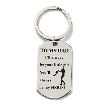 Father's Day Gift 201 Stainless Steel Oval with Word To My Dad Keychains, with Iron Key Rings, Stainless Steel Color, 8.5cm
