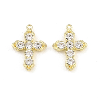 Alloy with Crystal Rhinestone Pendants, Cross Charms, Rack Plating, Golden, 20x14.5x4mm, Hole: 1mm