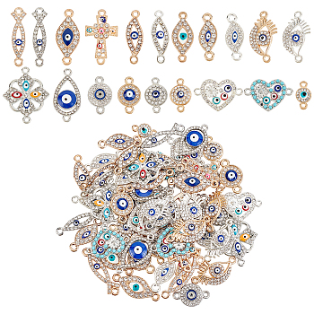 SUPERFINDINGS Alloy Links, with Crystal Rhinestone and Enamel, Evil Eye, Mixed Color, 80pcs/set