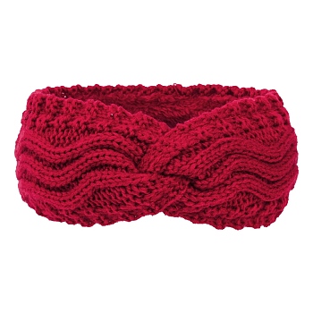 Polyacrylonitrile Fiber Yarn Warmer Headbands with Velvet, Soft Stretch Thick Cable Knit Head Wrap for Women, Dark Red, 245x100mm
