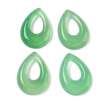 Natural Agate Pendants, Dyed & Heated, Teardrop Charms, Green, 25x18x4mm, Hole: 12x7mm