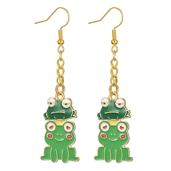 Alloy Enamel Frog Dangle Earrings with Iron Earring Pins for Women, Dark Green, 65x17mm