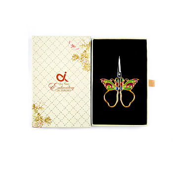 Stainless Steel Scissors, Embroidery Scissors, Sewing Scissors, with Zinc Alloy Enamel Handle, Butterfly, Yellow Green, 140x90x20mm