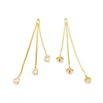 Clear Glass Tassel Pendnants, with Brass Chains Findings, Real 18K Gold Plated, 57x3.5mm, Hole: 1.6mm
