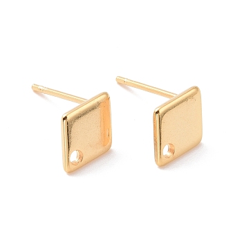 201 Stainless Steel Stud Earring Findings, with Hole and 316 Stainless Steel Pin, Rhombus, Real 24K Gold Plated, 9x7mm, Hole: 1mm, Pin: 0.7mm