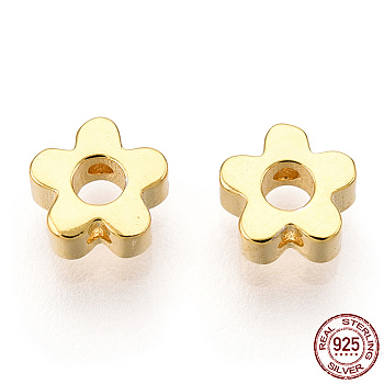 925 Sterling Silver Beads, Flower, Nickel Free, with S925 Stamp, Real 18K Gold Plated, 5x5.2x2mm, Hole: 0.8mm