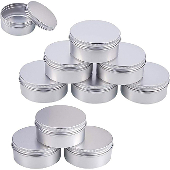Round Aluminium Tin Cans, Aluminium Jar, Storage Containers for Cosmetic, Candles, Candies, with Screw Top Lid, Platinum, 8.5x3.8cm, Capacity: 150ml, 10pcs/box