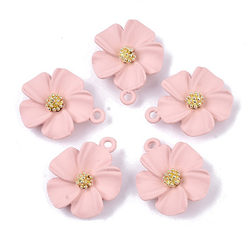 Spray Painted Alloy Pendants, Flower, Pink, 23.5x19.5x6mm, Hole: 1.8mm