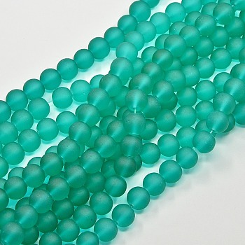 Transparent Glass Bead Strands, Frosted, Round, Dark Turquoise, 4mm, Hole: 1.1~1.6mm, about 200pcs/strand, 31.4 inch