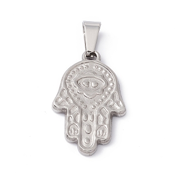 304 Stainless Steel Pendants, Hamsa Hand/Hand of Miriam, Stainless Steel Color, 25x16x2mm, Hole: 6.5x3mm