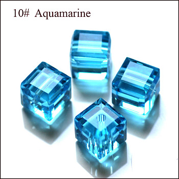 Imitation Austrian Crystal Beads, Grade AAA, Faceted, Cube, Deep Sky Blue, 5~5.5x5~5.5x5~5.5mm(size within the error range of 0.5~1mm), Hole: 0.7~0.9mm