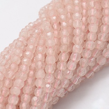 Faceted Round Natural Rose Quartz Bead Strands, 4mm, Hole: 1mm, about 97pcs/strand, 15.3 inch