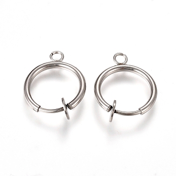 304 Stainless Steel Clip-on Earring Findings, For Non-pierced Ears, with Loop & Spring Findings, Stainless Steel Color, 17x13x4.5mm, Hole: 1.8mm