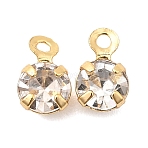 Brass Pendants, Round Charms, with Rhinestone, Nickel Free, Real 18K Gold Plated, 6x3.5x3mm, Hole: 0.9mm(KK-D024-04B-G)
