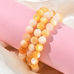 8MM Natural Yellow Shell Round Beaded Stretch Bracelets, Gold, Inner Diameter: 2.05 inch(5.2cm), Bead: 8mm(SH-CBACA76-18D)