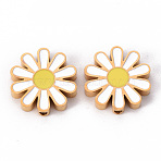 304 Stainless Steel Enamel Beads, Daisy, White, Golden, 17x17x3.5mm, Hole: 1.6mm(X-STAS-T052-15G)