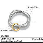 Two Tone 304 Stainless Steel Finger Rings, Golden & Stainless Steel Color, US Size 3(14mm)(WG54557-01)