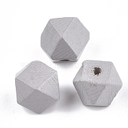Painted Natural Wood Beads, Polyhedron, Light Grey, 13x13x10~10.5mm, Hole: 2.5mm(WOOD-S049-03A-07)