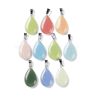 Synthetic Noctilucent Stone/Luminous Stone Pendants, Glow in the Dark Charms with Stainless Steel Color Plated 201 Stainless Steel Snap on Bails, Teardrop, 28.5x16x5.5mm, Hole: 7x4.5mm(G-Z054-06B)