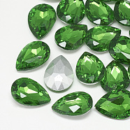 Pointed Back Glass Rhinestone Cabochons, Back Plated, Faceted, teardrop, Emerald, 10x7x4mm(RGLA-T081-7x10mm-20)