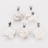 Star Natural Howlite Pendants, with Platinum Tone Brass Findings, 22~23x20~24x5~7mm, Hole: 2x7mm(G-Q367-18)