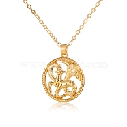 Alloy Flat Round with Constellation Pendant Necklaces, Cable Chain Necklace for Women, Capricorn, Pendant: 2.2cm(PW-WG52384-10)