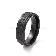 Textured 201 Stainless Steel Flat Finger Ring for Women, Electrophoresis Black, Inner Diameter: 17mm(RJEW-I089-36EB)
