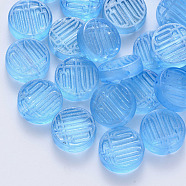 Transparent Spray Painted Glass Beads, with Glitter Powder, Flat Round, Deep Sky Blue, 12x4mm, Hole: 1mm(GLAA-S190-007A-03)